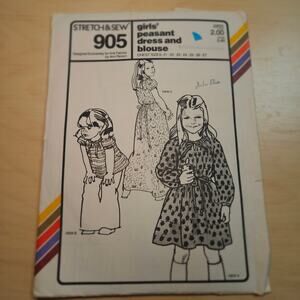 1979 Vintage 905 Girl's Peasant Dress & Blouse Stretch and Sew Chest Size 21-27